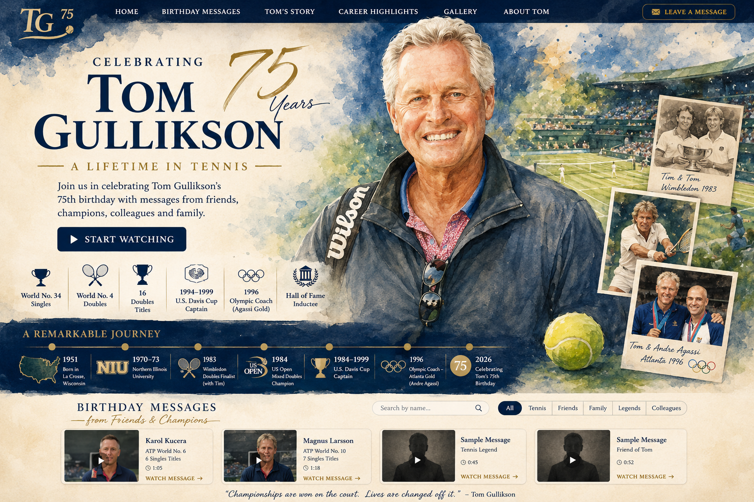 Tom Gullikson 75th birthday illustration